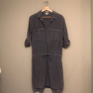 Light Blueish Grey Corduroy Dress with Cinched Waist
